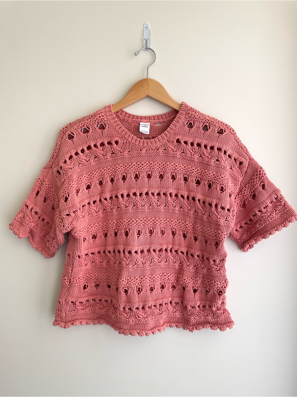 Melrose and Market Crocheted Short-Sleeve Cozy Sweater in Dusty Pink